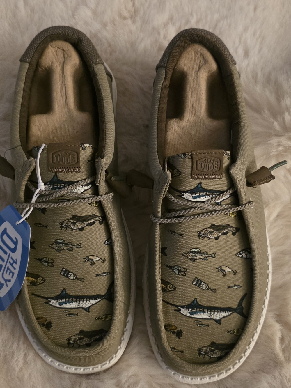 Hey Dude Men Wally Merlin  Fish-Print Slip-On Shoes In Olive